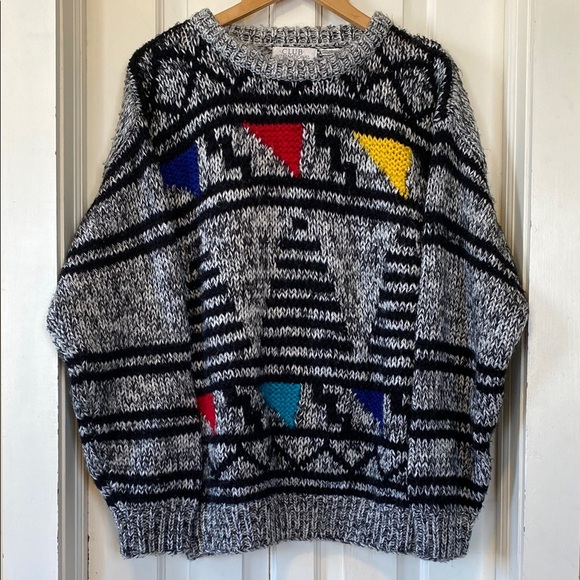 Club International Men's Acrylic Geometric Knit Sweater Eclectic Grandpa Artsy - Picture 1 of 14